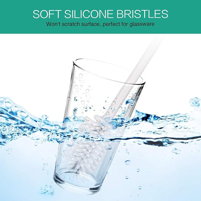 Silicone Bottle Brush,Bottle Cleaning Brush,Long Handle,Flexible and Bendable Kitchen Cleaner Brush for Narrow Neck Containers,Water Cup,Baby Bottles,Sports Bottle,Glassware