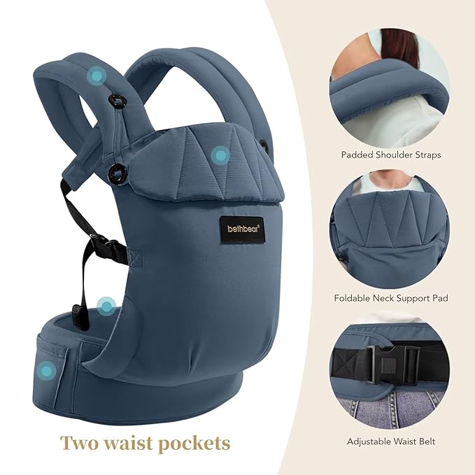 Baby Carrier Newborn to Toddler, 7-45 lbs with Natural Material, Ergonomic Design,Versatile and Adjustable,Hands Free for Moms&Dads,Blue