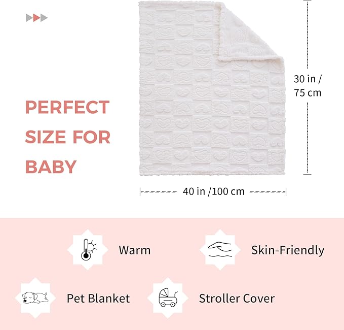 Soft Cozy Fleece Baby Blanket Heart Checkered Pattern Fluffy Plush Receiving Blanket for Newborn Infant Toddler, Warm Crib Stroller Blanket for Boys Girls 30"x40",Light Beige