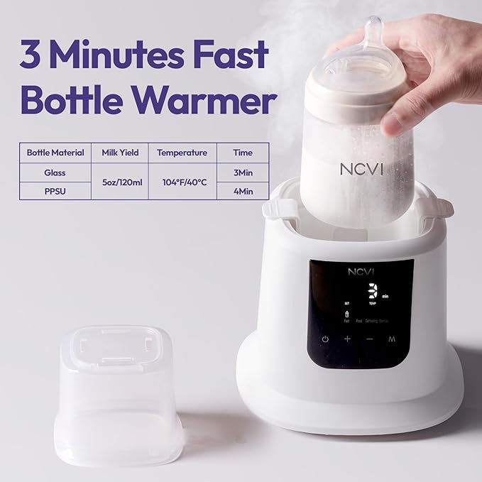 NCVI Baby Milk Warmer 3 Mins Fast Heating 8 in 1 Functions, Infant Breast Milk Bag Warmer with Timer and Precise Temperature for All Size Materials Bottles, Milk Freezer Bags and Pacifier Sterilize