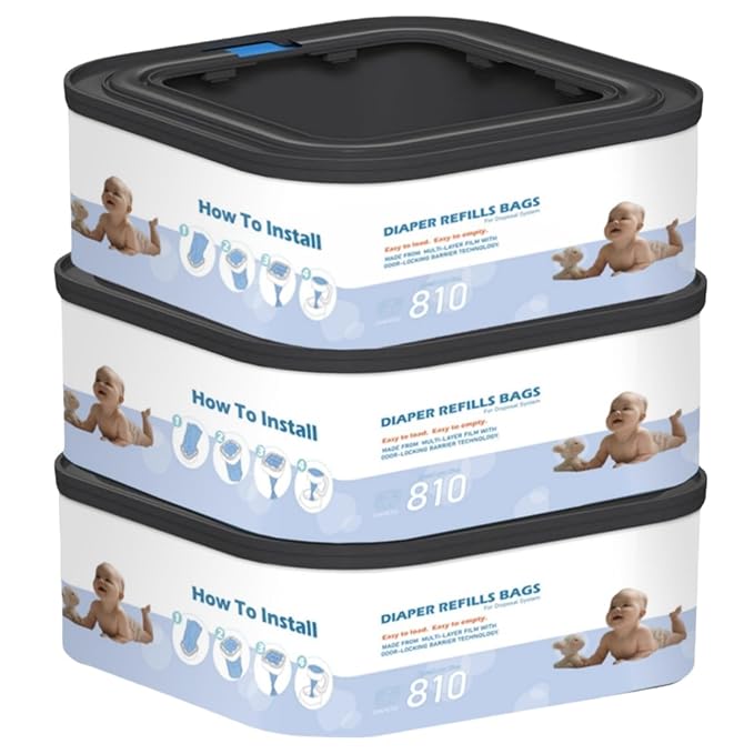 3 Packs Jumbo Square Refills Disposal Bags Refill Compatible with Diaper Genie Compact and Select Pails (Not Fit Classic Version Pails), Hold Up to 810 Newborn-Sized Diapers Per Refill