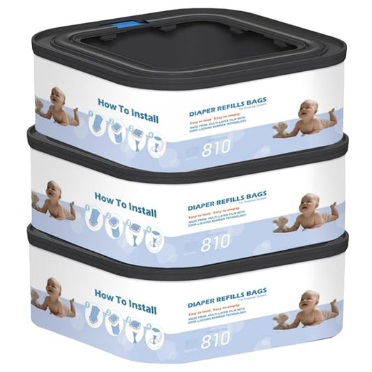 3 Packs Jumbo Square Refills Disposal Bags Refill Compatible with Diaper Genie Compact and Select Pails (Not Fit Classic Version Pails), Hold Up to 810 Newborn-Sized Diapers Per Refill