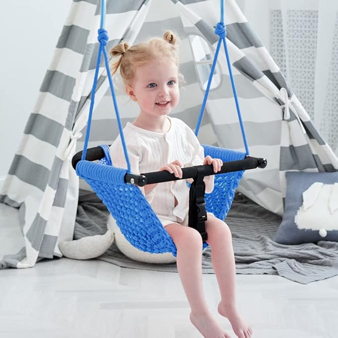 Toddler Swing & 2-in-1Baby Swing - Adjustable Rope Swing Seat for Kids Indoor & Outdoor Durable Backyard Swing Set for Infants & Toddlers (Blue)