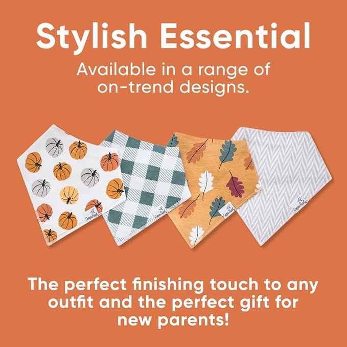 Copper Pearl 4 Pack Soft Cotton Baby Bibs for Drooling and Teething, Absorbent Drool Bibs for Baby Girl and Boy, Adjustable to Fit Newborns to Toddlers, Tons of Styles (Karver)