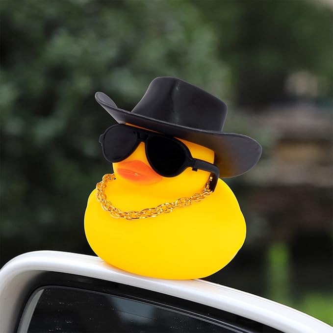wonuu Car Rubber Duck, Yellow Duck Decoration Dashboard with Sun Hat Swim Ring Necklace Sunglasses for Car Dashboard Decorations
