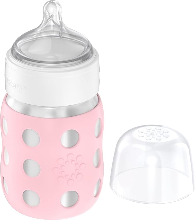 Lifefactory 8-Ounce Stainless-Steel Vacuum-Insulated Wide-Neck Baby Bottle with Stage 2 Nipple (3-6 Months) Desert Rose (LS2211WDR4)
