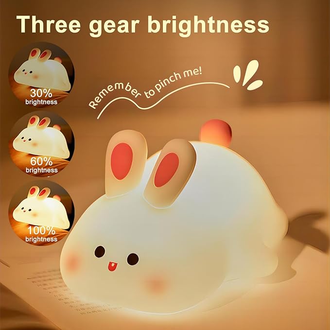 Cute Rabbit Silicone Night Lights Cartoon Bedroom Lamp for Children's Room Decor, USB Rechargeable Timing Dimming Silicone Sleep Light for Kids, Toddler, Baby