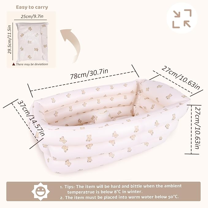 Inflatable Baby Bathtub with Built-in Air Pump, Portable Bathtub for Babies 0-5 Years Old, Small Ball Pool, Foldable Bath Tub for Travel, 30.7 x 14.6 Inch (Bear)