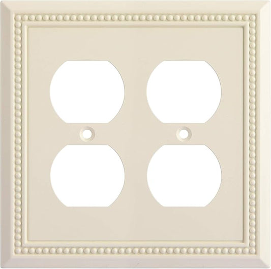 Henne Bery Sunken Pearls Heavy Duty Decorative Wall Plate Switch Plate Outlet Cover, Durable Solid Zinc Alloy (Double Duplex, Light Almond)
