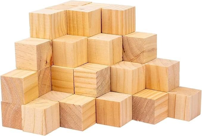 30PACK Wooden Blocks for Crafts, Unfinished Wood Cubes Blocks, 2 Inch Natural Wood Square Blocks, Wooden Cubes for Arts and Crafts and DIY Projects