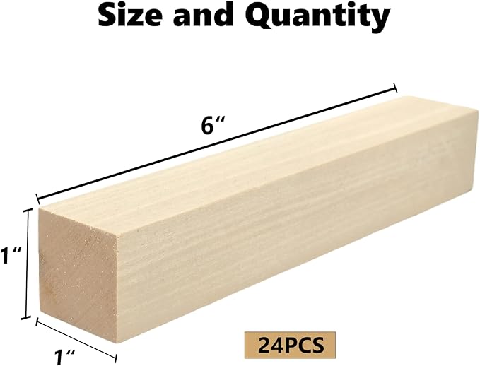 24PCS Basswood Carving Blocks，Whittling Wood Carving Kit,Soft Basswood for Carving(6"x1"x1")