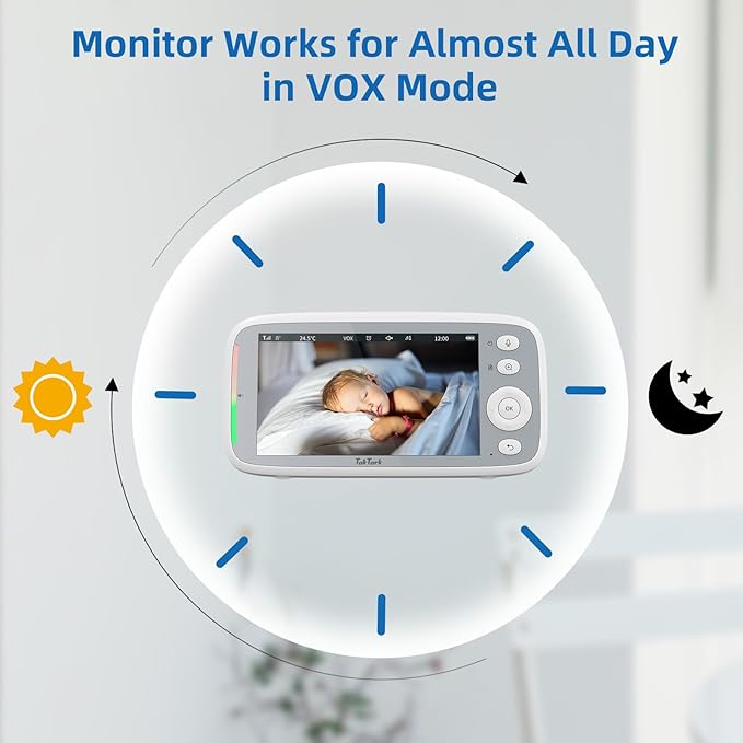 TakTark 5" HD 720P Baby Monitors, Video Baby Monitor with 2 Cameras and Audio, Night Light, 960ft Range, 2 Way Audio, Digital Zoom, Night Vision, VOX Sound Detection, Ideal for New Parent