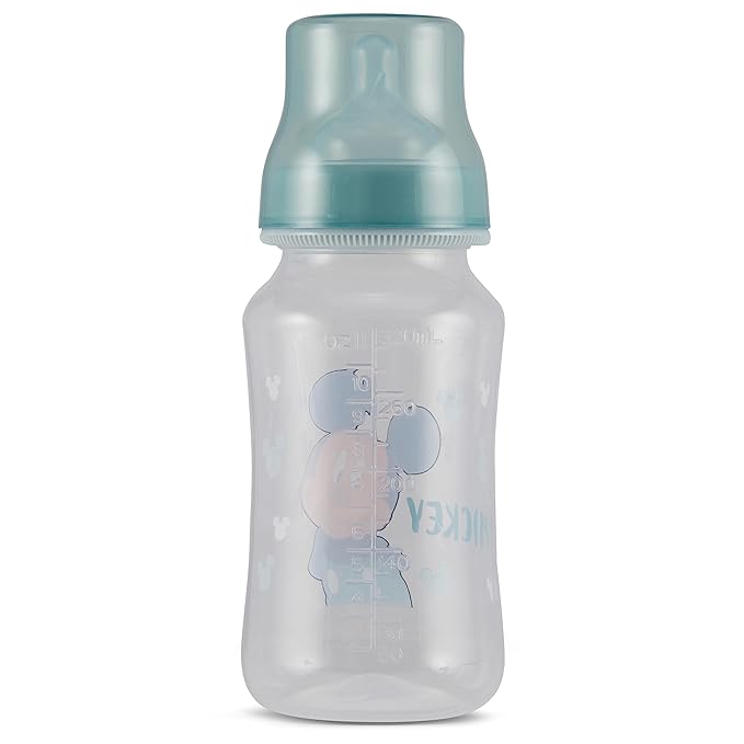 Disney Mickey Mouse Baby Bottles 11 oz for Boys or Girls | 2 Pack of Infant Hourglass Shaped Bottles with Cover for Newborns and All Babies | BPA-Free Plastic Baby Bottle for Baby Shower