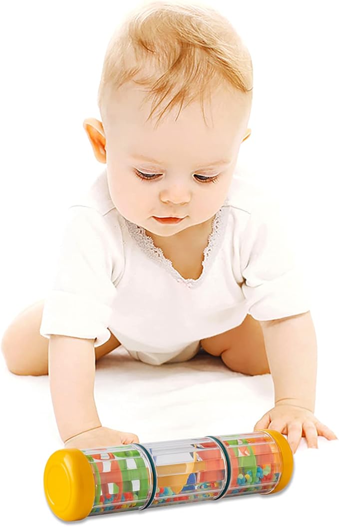 Rainmaker Baby Rain Stick Toys for Kids: 8 inch Rainstick Sensory Rattle Toys for Babies,Shaker Rainfall Tubes Musical Instrument - Yellow