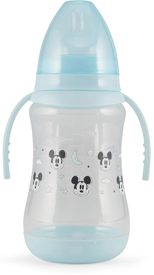 Disney 2 Pack 10 Ounce Baby Bottles with Character Prints and Colored Covers with Double Handle - BPA Free and Easy to Clean