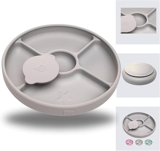 TalkTools Bitsy Silicone Baby Suction Plate with Lid – Divided Toddler Plate for Self-Feeding, Non-Slip, BPA-Free, Dishwasher & Microwave Safe Kids Mealtime Plate.