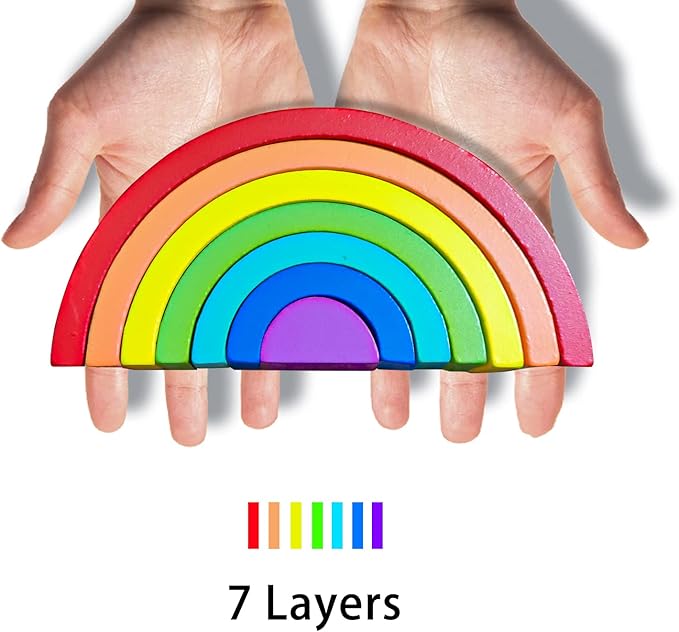 Wooden Rainbow Stacking Toy, Wood Stacker Arch Game, Montessori Arch Bridge Rainbow Building Blocks, Colorful Stacking Blocks Puzzles for Kids 2 3 4 5 Years Old, Rainbow Decor Toys