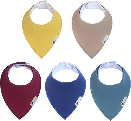 Blue Wren Magnetic Bandana Drool Bibs 5-pack - Magnetic Closure Baby Bibs - Safe, Easy, Chic Teething Bib
