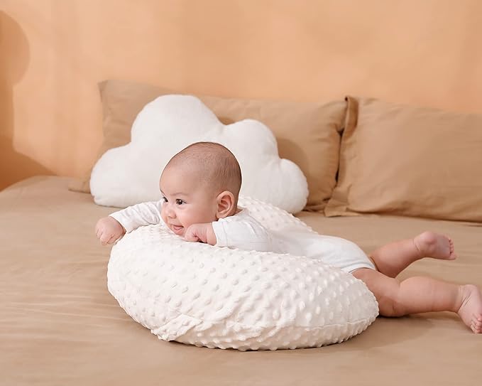 Nursing Pillow and Positioner with Cover for Breastfeeding and Bottle Feeding, Propping Baby, Tummy Time, Baby Sitting Support, Awake-Time Support (Beige, 22" x 17.7" x 5.9")