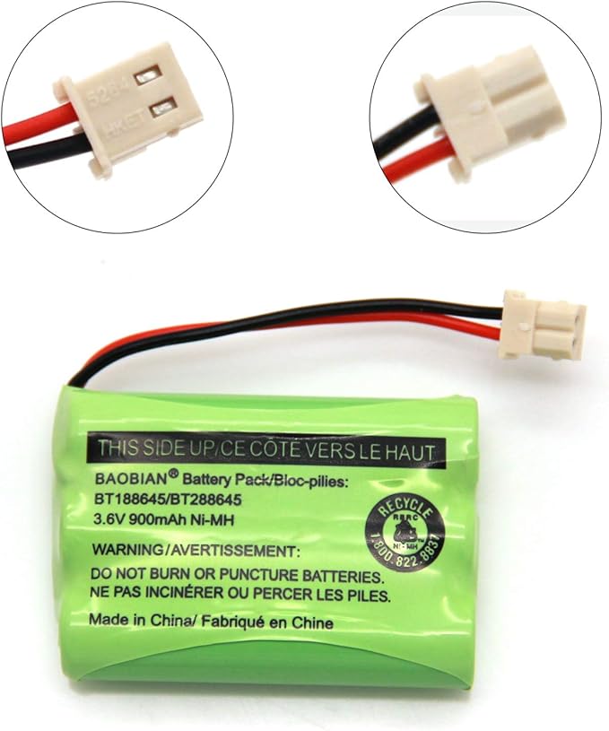 BT188645/BT288645 Battery Pack 3.6V 900mAh Ni-MH Compatible with VTech VM312 VM3251 VM3252 VM3261 Motorola MBP481 MBP482 MBP483 Digital Video Baby Monitor
