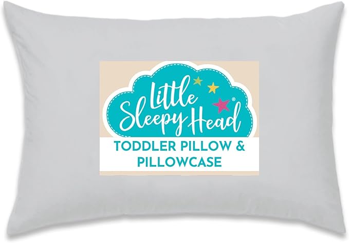 Little Sleepy Head Toddler Pillow with Pillowcase 13x18 - Kids Pillow for Sleeping - Better Neck Support Ergonomic Pillow and Toddler Pillowcase - Best Pillows for Kids (Gray)