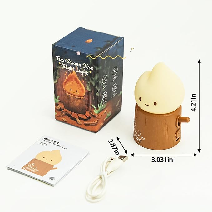 Ghost Campfire Night Light, Flamess Candle Lamp, Fire Lamp, Small Cute Night Light, 2 Modes/Rechargeable/Cordless/Dimmable Brightness, Kawaii Warm Lamps for Kids Bedroom Bedside Camping, Gift