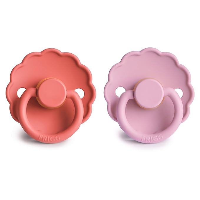 FRIGG Daisy Natural Rubber Baby Pacifier | Made in Denmark | BPA-Free (Poppy/Lupine, Size 2) 2-Pack