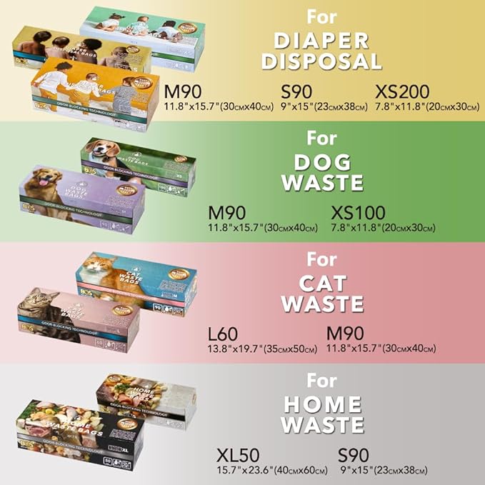 BOS, Odor-Sealing Dirty Diaper Trash Bags - Disposable Bags - Scent & Smell Free, 200Bags, (Color: Cream Yellow) (Pack of 1)