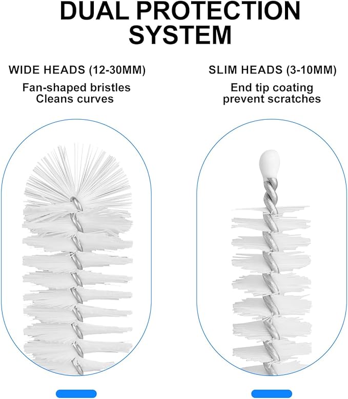 8 Pack Straw Brush Cleaner with Different Diameters (3mm-30mm) - 12" Long Nylon Brush for Water Bottles, Baby Bottles, Sippy Cups & Tumblers | Reusable Tube Cleaner for Straws and Narrow Pipes