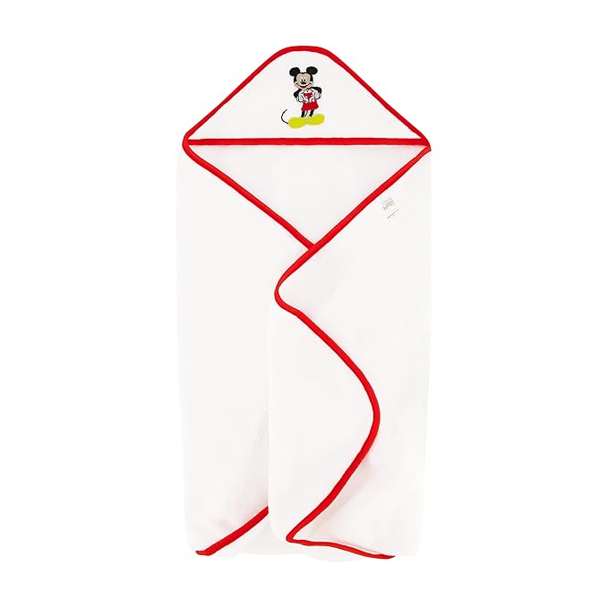 Disney Cudlie Baby Boy Mickey Mouse 2 Pack Rolled/Carded Hooded Towels in Happy Place Print