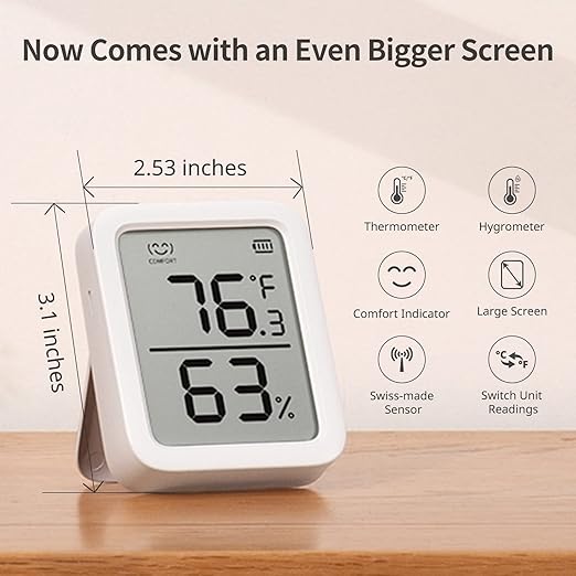 SwitchBot Thermometer Hygrometer, Bluetooth Indoor Humidity Meter for Home, Temperature Sensor with App Control, Large LCD Display, Notification Alerts (Meter Plus *2+Hub mini)
