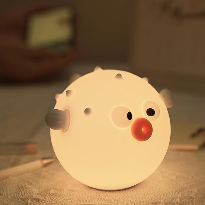 Cute Anemonefish Night Light, LED Squishy Night Lamp, Dimmable Timer Nursery Nightlight for Kids, Rechargeable Touch Lamp, Dorm Decor, Kids Funny Gifts (White Fish)