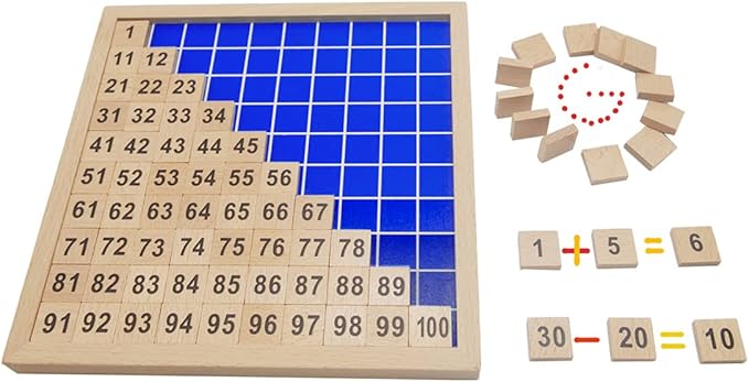 Wooden Hundred Board Montessori Math Counting Toys, 1-100 Numbers Kindergarten Preschool Learning Educational Game for Toddler Kids (Hundred Board)