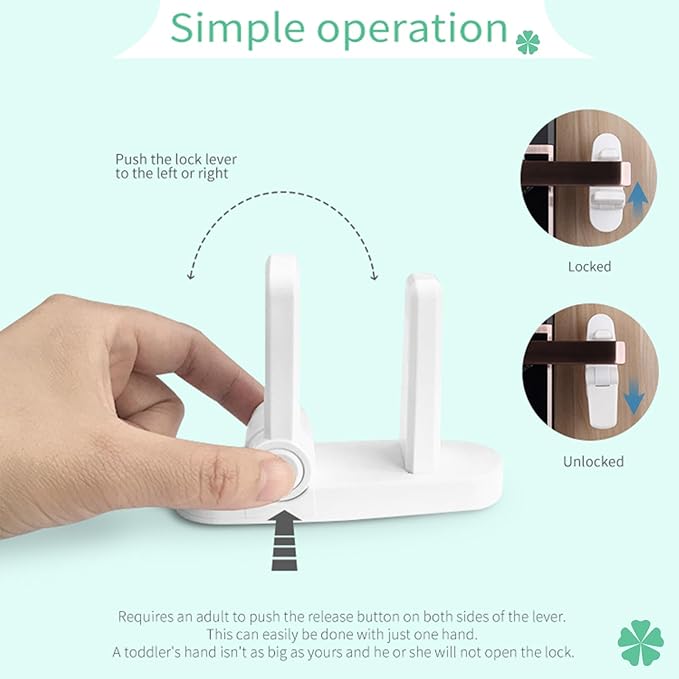 Door Lever Lock 2 Pack, No Drilling or Tools Needed for Installation, ABS Material Door Handle Baby Proof with Strong 3M Adhesive, Prevents Toddlers from Opening Doors