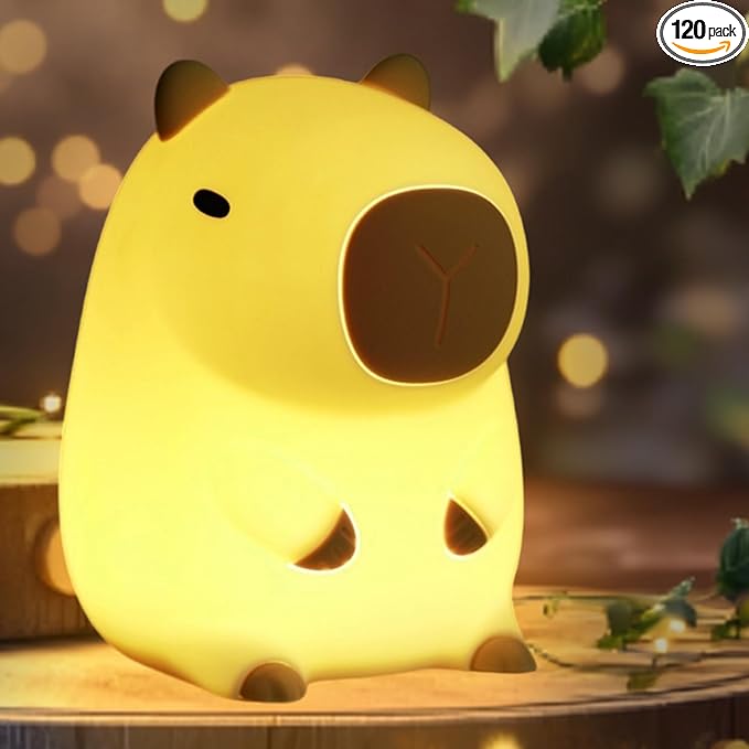 Capybara Night Light,Cute Silicone Squishy LED Animal Lamp,Dimmable Nursery Nightlight,Rechargeable Bedside Table Lamp with Touch Control,Xmas Birthday Gifts for Toddler,Breastfeeding