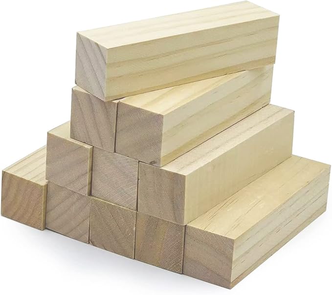 12 PCS Unfinished Wood Craft Cubes,4×1×1inchRectangular Wooden Blocks for DIY Carving,Large Unfinished Whittling Wood Blank Blocks for Kids or Adults
