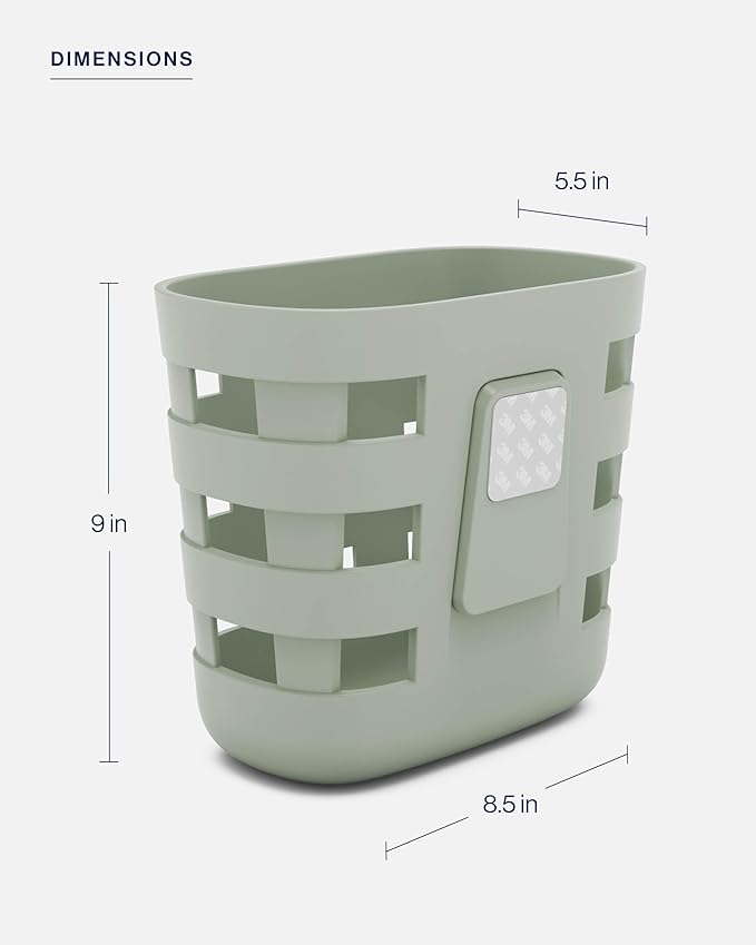 Lalo Bath Time Storage Bin - Keep Items Organized & Dry with Non-Toxic Plastic, Easy Cleanup, Removable Drying Bin, Woven Baby Organizer, Secure Wall Attachment, 9 x 5.5 x 8.5 in - Sage