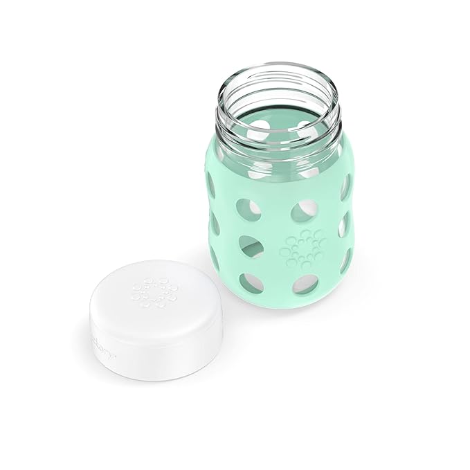 Lifefactory 8-Ounce Wide Neck Glass Baby Bottle with Protective Silicone Sleeve and Flat Cap, Mint (LG2231WMI4)