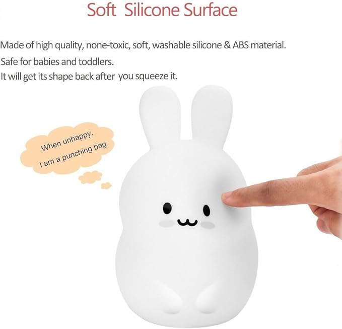 Rabbit Night Lights for Kids, Babies Nursery Lamp, Kids lamp, Child Bedroom Bedside Lamp, Changeable Brightness & Color Children's Table Night-Lights, Holiday Gifts, Child Gift - Medium