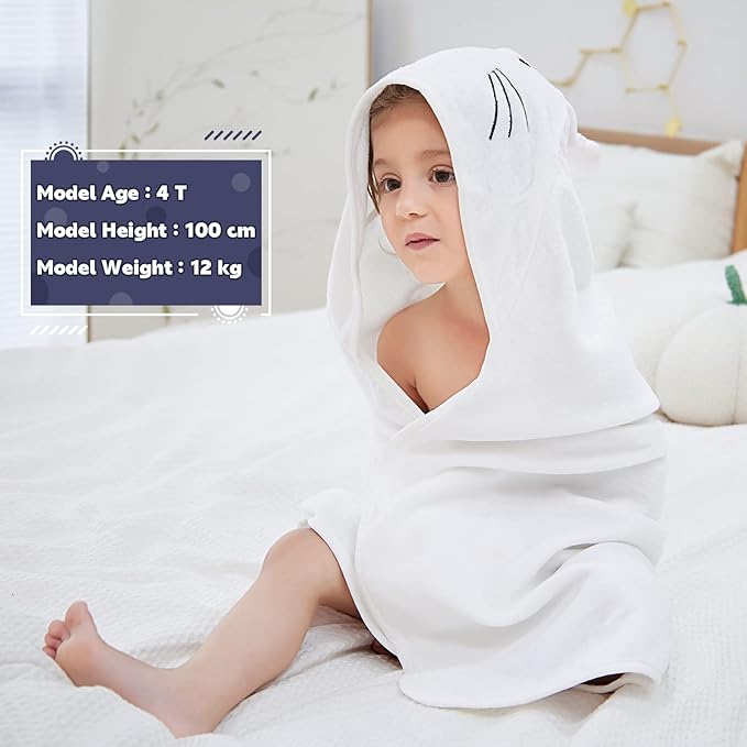 MICHLEY Animal Face Hooded Baby Towel Cotton Bathrobe for Boys Girls 0-6 Year White