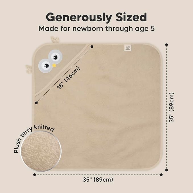 KeaBabies Hooded Baby Towel for Newborn - Viscose Derived from Bamboo Large Baby Bath Towels with Hood for Boys, Girls, Toddler, Extra Absorbent & Soft Newborn Bath Essentials (Owl, Regular)