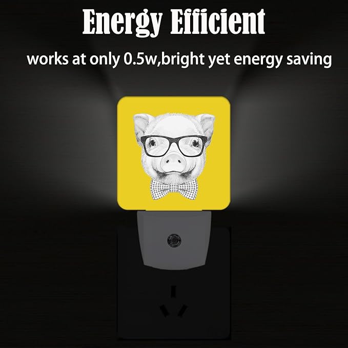 Pig with Glasses Night Light,Plug-in Night Lights with Dusk to Dawn Sensor for Stairway,Hallway,Bedroom Sleep Friendly Ideal for Women/Girls/Boys Gift,0.5w