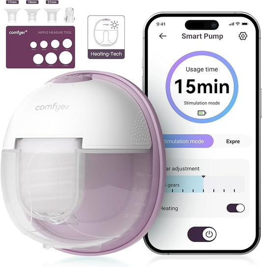 Heated Wearable Breast Pump, Industry-Leading Heating Tech, Innovative Magnetic Charging Cable, App Control, Anti-dust Cover, Hospital-Grade Suction, 1 Pack