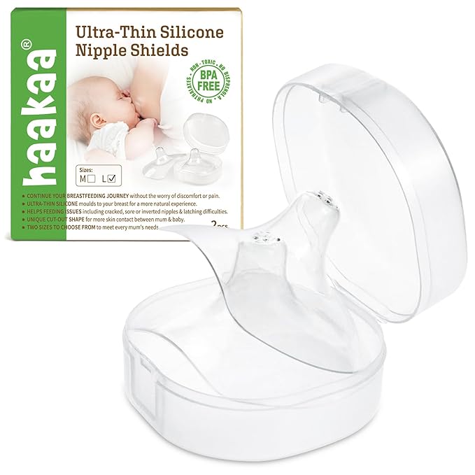 haakaa Nipple Shields for Nursing Nipple Shield for Breastfeeding with Storage Case Ultra-Thin Food-Grade Silicone (24mm, 2pcs)