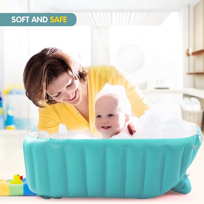 Inflatable Baby Bathtub with Air Pump, Baby Bath Tub Toddler Bathtub, Foldable Shower Basin for Newborn, Portable Travel Bath Tub, Green