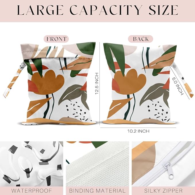 Wet Bag, Wet Dry Bag, Wet Bag for Swimsuit, Travel, Beach, Pool, Diapers, Dirty Yoga Gym Clothes, Makeup Bag, Waterproof Tropical Palm Leaves Decor Jungle Palm Leaf Favors