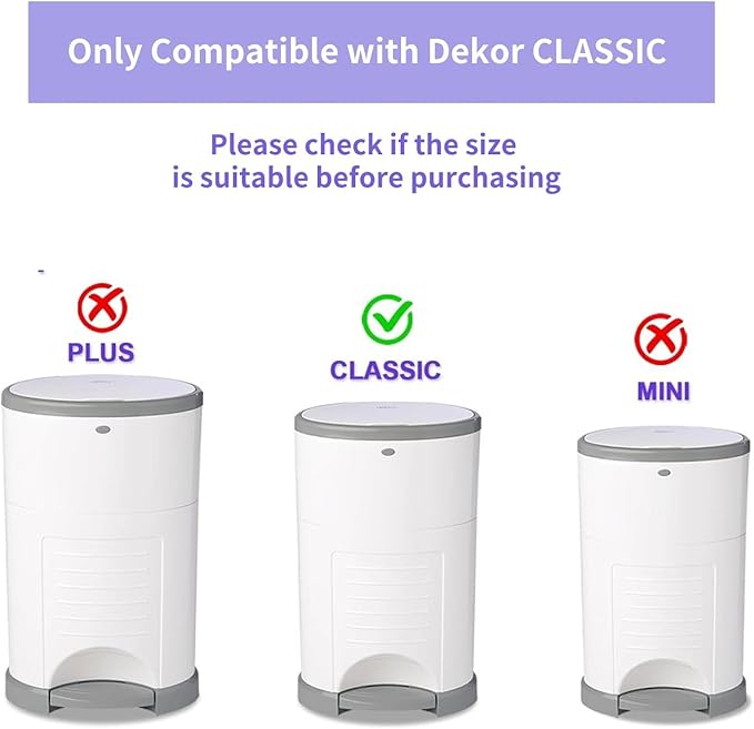 Refills Only Compatible with Dekor Classic Diaper Pail Refills, Diaper Pail Refill Bags Extra 12% Length 4 Pack for 2376 Diapers, Extra Length Diaper Pail Refills