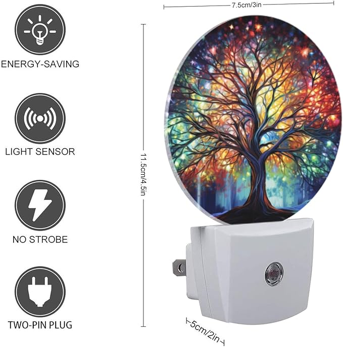 Round LED Night Lights Lamp with Dusk to Dawn Sensor, Vibrant Tree of Life with Branches Night Light Plug Into Wall for Kids Room, Bedroom, Bathroom, Kitchen, Hallway