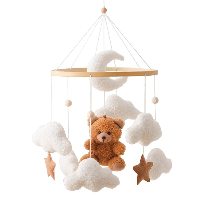 let's make Baby Mobile for Crib Bear Cloud Crib Mobile Handmade Furry Nursery Mobile Gender Neutral Crib Toy Hanging for Nursery Decor Accessories