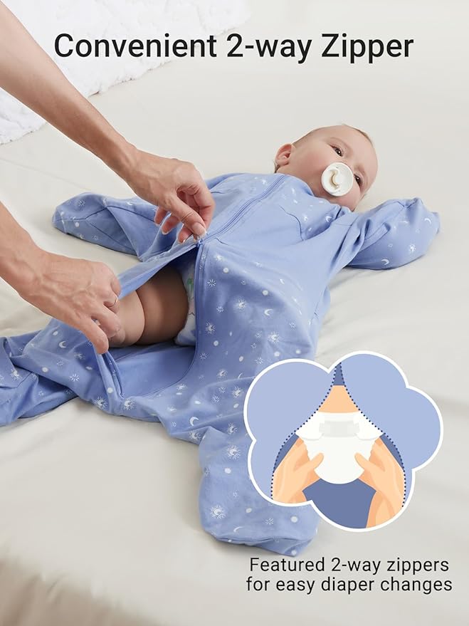GROWNSY Transitional Swaddle Sleep Sack 6-12 Months, Starfish Design Baby Swaddle Sack, Dual-Zipper for Easy Diaper Changes, Proper Hip Development & Openable Foot Button, 19-27 lbs, Blue